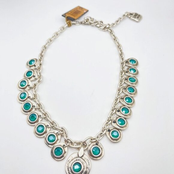 UNO de 50 Tizoc Necklace Multi Dangle Silver Choker Chain Blue Crystals Charms - Picture 2 of 15